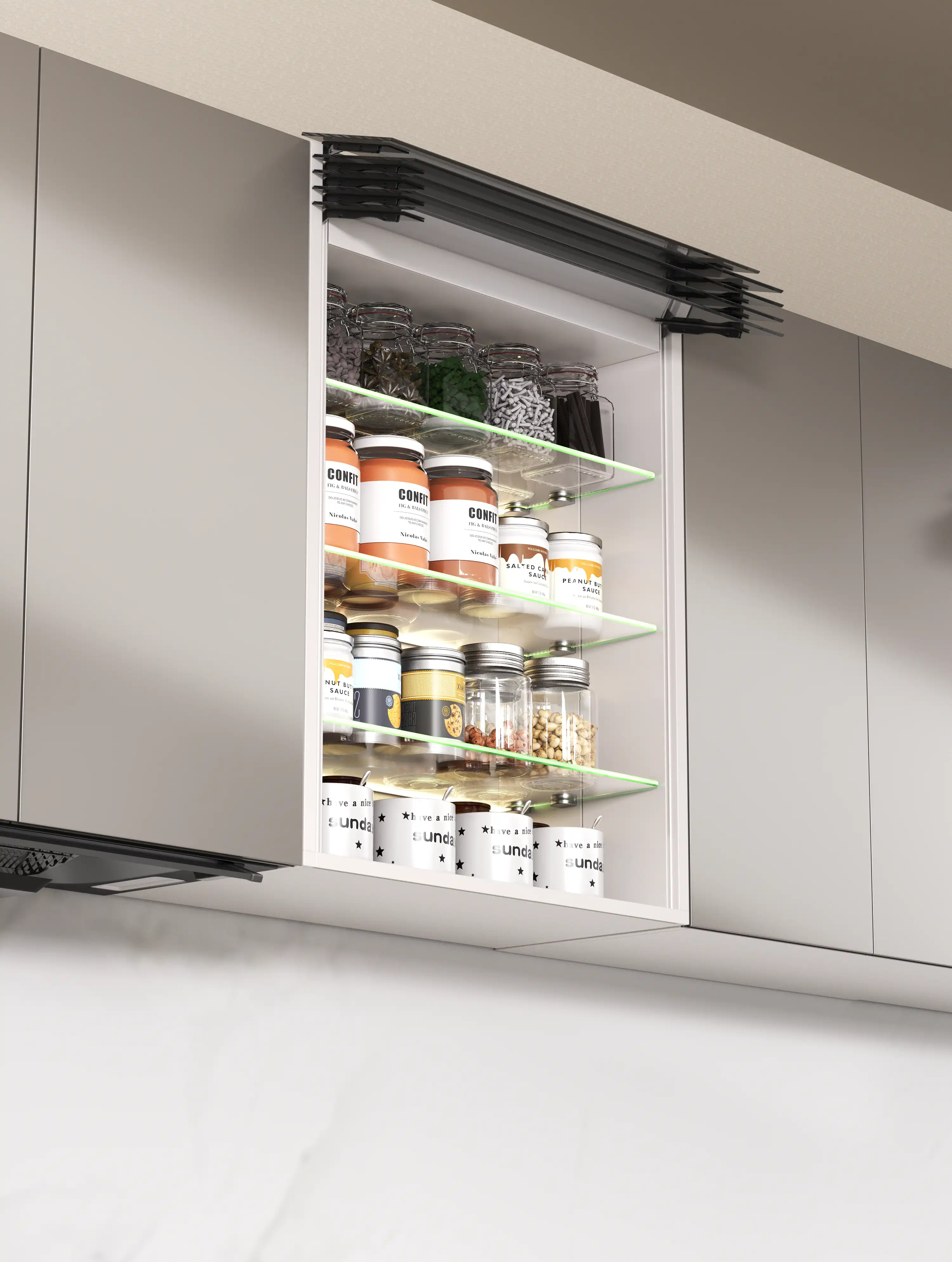 Electric lift-up glass cabinet doors Electric lift-up glass cabinet doors